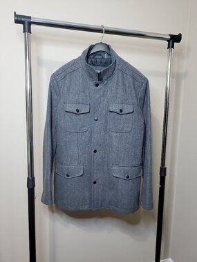 Kenneth Cole Reaction Grey Wool Herringbone Field Jacket - Size L